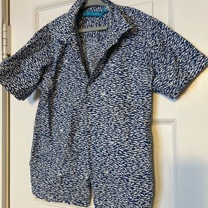 Tori Richard Boys Blue Shark Button Up Sz 8